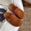 Jin Mi 2025 Primavera Nuevo Cabeza Redonda Gamuza Hebilla de Cinturón Baotou Perezosas Planas para Exterior Casual Mujer Zapatillas Baotou para Mujer
