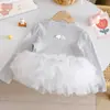 Camiseta Infantil de Manga Longa com Desenho 26 Nova Moda Primavera Top de Renda para Bebês Roupas Infantis Casuais Versáteis 3
