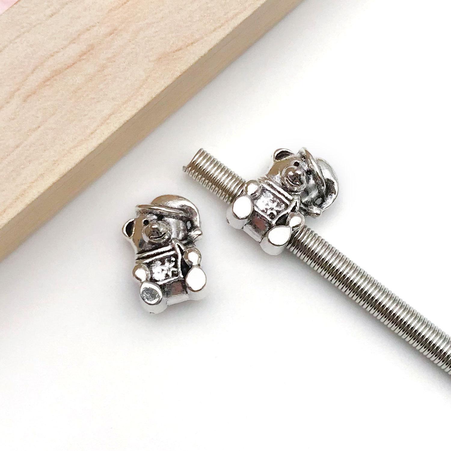 15172-古银锌合金帽子小熊潘家大孔珠10x14-3.6g