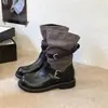 Botas de Caballero de Locomotora Occidental Hebilla de Cuero Tacón Grueso Botas Martin Mujer 2026 Estilo Coreano Nuevas Invierno Versátiles Botas con Plataforma Botines