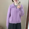 Chaqueta Suéter Retro con Solapa y Cremallera para Mujer Otoño e Invierno Nueva Holgada Exterior Cardigan de Punto Superior Chaqueta Engrosada Moderna
