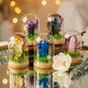 Columna de Cristal Natural Transfronteriza Cubierta de Vidrio Adornos de Flores Eternas Cristal Morado y Amarillo Rosa Micro Paisaje Decoración de Escritorio Venta al por Mayor