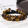 Venda Quente Transfronteiriça Pedra Natural Olho de Tigre Quadrada Pulseira Masculina Pedra Negra de Vesícula Facetada Conjunto Combinado Trançado Pulseira