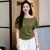 Camiseta Irregular con Botones de un Solo Hombro y Manga Corta para Mujer, Verano Transpirable Delgada Holgada Adelgazante Casual Chic Top