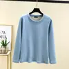 Camiseta de Manga Larga con Cuello Redondo de Color Sólido Nueva para Otoño e Invierno, Capa Base Cálida para Mujer, Forrada de Polar, Engrosada, Corte Holgado, Prenda Interior Adelgazante