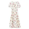 Ropa para Mujer: Vestido Largo Floral Elegante de Verano para Mujer con Mangas Abullonadas y Cuello en V, Ceñido a la Cintura, Adelgazante, Estilo Resort de Alta Gama