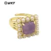 MPR077 anillo de fiesta para mujer, clásico, de color, con incrustaciones de amatista, malaquita, perla artificial, joyería