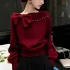 Suéter para Mujer 2025 Nuevo Estilo Otoño e Invierno, Muy Elegante y con Estilo, Suéter de Punto Gris con Moño