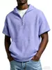 Sudadera con capucha para hombre de estilo gofre, nueva de verano, para comercio exterior transfronterizo, informal, de manga corta, estilo europeo y americano, con cremallera, top pullover