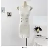 Estilo Deseo Puro Calado Doble Fila Botón Dorado Chaleco de Punto Vestido para Mujer Otoño Ajustado Falda de Cadera Mujer