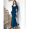 Vestido de Sirena de Cuello Cuadrado de Manga Larga de Alta Gama, Elegante Vestido de Moda de Primavera, Vestido Bodycon Sexy que Moldea la Cintura