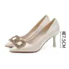 775-9 tacones altos color vino pies de mujer no cansados sexy gamuza tacón de punta zapatos de boda hebilla cuadrada pedrería zapatos xiuhe
