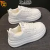 Zapatos Blancos de Cuero Genuino con Suela Gruesa para Mujer con Forro de Terciopelo Cálido Zapatos de Algodón de Dos Capas con Cordones Zapatos de Plataforma Versátiles Ligeros Casuales Zapatos Deportivos