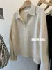 Ruff Clásico Antiguo Medio Cremallera Polo Cuello Solapa Cuello Colgante Pequeño Jersey Pullover de Terciopelo de Mapache para Mujer