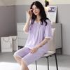 Pijamas de Mujer Nuevo Verano Algodón Manga Corta Pantalones Capri Cuello Redondo Estilo Coreano Holgado Ropa para el Hogar Traje de Dos Piezas