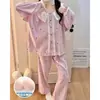 Pijama de Algodón Nube para Mujer, Nuevo Estilo Primavera y Otoño con Copas, Ribete de Encaje Estilo Princesa, Conjunto de Ropa de Casa Holgado de Manga Larga