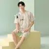 [Algodón Puro] Pijama de Hombre Verano 2026 Estilo Nuevo Manga Corta Shorts Color Degradado Sencillo para Chicos Talla Grande Casual