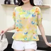 1688 Moda Feminina Plus Size Verão Estampada Casual Camiseta de Meia Manga Feminina Solta Top de Seda Rayon Camiseta de Manga Curta
