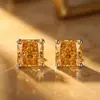 Brincos Dourados de Diamante Gelo Flor de Gelo Corte Princesa Super Brilhantes para Mulheres, Brincos de Diamante de Alto Carbono Cubo de Açúcar de Alta Qualidade, Inlaid com Joias de Orelha de Diamante Rosa