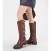 Botas de Cavaleiro com Solado Grosso para Mulheres 2025 Novas Verão e Outono Sem Joelho Marrom Ocidental Cowboy Sichuan Cano Alto Sapatos Longos