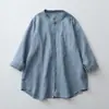 Camisa de Algodón y Lino Estilo Japonés Holgada Talla Grande para Mujer, Nuevo Modelo Verano 2026, Color Sólido Versátil Casual Cuello Redondo Manga Media