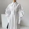 Enviado. Nueva colección de otoño de Dongdaemun, Corea: vestido de manga abullonada plisada de nicho con cinturón para mujer