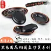 Círculo Negro flor plástico disco ovalado A5 melamina plato para pescado olla picante plato hondo imitación porcelana olla caliente barbacoa plato de acompañamiento