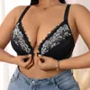 Aliexpress Ropa Interior Transfronteriza Europea y Americana de Encaje Negro con Botones Delanteros Talla Grande Borde Ondulado Sexy Push-Up Cómodo Sujetador de Moda