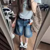 Shorts de Mezclilla Vintage de Cinco Puntos para Mujer, Verano de Cintura Baja, Diseño Holgado de Cinco Puntos, Pierna Ancha Recta, de Largo Medio