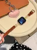 Corazón Dulce Diamante Cobre Zirconia Correa de Cuero Adecuada para Apple Watch iWatch 12ª Generación 11/10Ultrase
