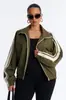 Chaqueta con cremallera y cuello alto transfronteriza para mujer, abrigo casual holgado a rayas con bloques de color, chaqueta de béisbol deportiva estilo europeo y americano