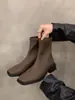 Zapatos de Mujer Adelgazantes Martin Estilo Nuevo Versátiles de Tacón Alto Botines Pequeños Marrón 2026 Otoño/Invierno Botines Franceses para Mujer Punta Cuadrada No