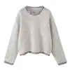 2473-25 Nuevo Estilo Otoño Estilo Retro Francés Holgado Perezoso Casual Industria Pesada Borde de Retazos Brillante Suéter