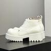 Botas Martin de piel de caballo blanco con personalidad capilar para hombre, botas cortas Derby británicas de cabeza grande con suela gruesa aumentada de 6 cm.