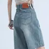 Shorts de Mezclilla de Pierna Ancha de Color Claro para Mujer Verano 2025 Nuevos de Cintura Alta Sueltos de Línea A Casual de Cinco Puntos Rectos