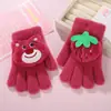 Luvas Grossas à Prova de Frio para Bebês, Infantis, Desenho Animado Fofo, Quentes, Macias, Amigáveis à Pele, Urso Morango, para Uso Externo no Outono e Inverno