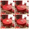 Toalha de Mesa Redonda Festiva, Sem Lavagem, Impermeável, à Prova de Óleo, Toalha de Mesa Vermelha para Decoração de Casamento, Toalha de Mesa para Mesa de Centro com Atmosfera de Ano Novo