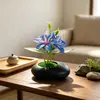 Nuevo Flor de Jazmín Calyx de 3 Púas Piedra Negra Estilo Bonsái Película 3D Flor Artificial Planta en Maceta de Escritorio para el Hogar Adorno Pequeño