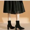 Botines de algodón para mujer, negros, forrados de felpa, de tacón alto, colección otoño/invierno 2026, elásticos, ajustados, con hebilla cuadrada de pedrería y tacón grueso, botines
