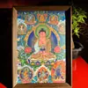 Pintura de Parede Thangka Divindade Amarela da Riqueza e Estátua de Buda Negra Display de Mesa Tara Verde Zaki Lhamo Reprodução Puramente Pintada à Mão Thangka