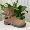 Botas Vaqueras Occidentales Esmeriladas para Mujer 2026 Temperamento Otoño Nuevas Punta Redonda Tacón Bajo Versátiles Botas Martin Hebilla de Cinturón Botines