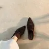 Lenço de cabeça plissado estilo old money retrô chinelo mule plataforma calçado de exterior bico fino slip-on salto grosso meia-chinelo