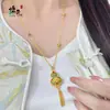 Nova Loja de Ouro Estilo Chinês Mesmo Modelo Ouro Areia Fortuna e Prosperidade Lótus Pulseira Cabide de Abóbora Esmaltado Borla Colar Feminino Joia Estilo Chinês Retro