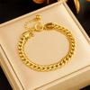 Moda Nicho Punk Retro Cadena Doble Capa Apilada Acero Titanio Chapado en Oro Simple Versátil Pulsera Unisex