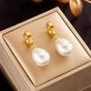 Brincos de diamante pérola em forma de gota de alta qualidade Brincos de diamante de titânio de metal europeu e americano Brincos de aço de titânio