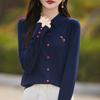 Mistura de Lã 2026 Outono e Inverno Nova Camisa Polo Feminina Manga Curta Cardigan Fino de Tricô Fino