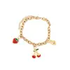 Pulsera con Colgante de Cereza, Fresa y Pimienta Estilo Dulce y Rústico para Mujer, Joyería de Esmalte de Moda Versátil y de Alta Gama para Verano