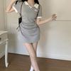 Gordo mm Estilo Preppy Francês Gola Polo Vestido Quadril Feminino Verão 2023 Novo Saia Curta Slim