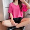 Pijamas de Algodón Seda para Mujer Verano Color Sólido Manga Corta Algodón Cuello en V Camiseta Top Nuevo Delgado Talla Grande Algodón Artificial Ropa para el Hogar