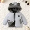 Ropa Infantil de Comercio Exterior Abrigo de Invierno para Bebé Color Sólido Acolchado Forro de Lana de Cordero con Capucha de Orejas de Oso Abrigo con Cremallera